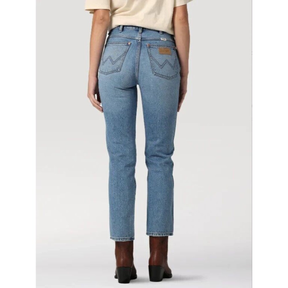 Wrangler Womens Wild West 603 Denim Jean High Rise Straight Distress Blue New - Picture 3 of 6